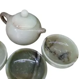 Чайный набор из белого и зеленого нефрита "Восточный нефрит" на 3 персоны, 4 предмета